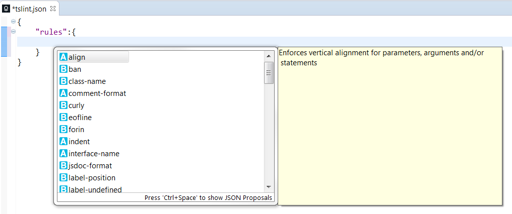 TSLint Editor Completion